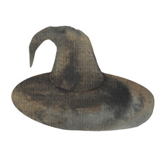 black witch hat painted in watercolor, halloween illustration