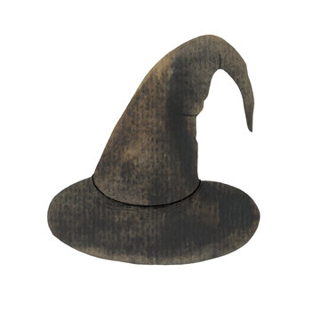 black witch hat painted in watercolor, halloween illustration