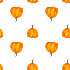 pattern with pumpkins painted in watercolor, autumn pattern seamless, print for halloween