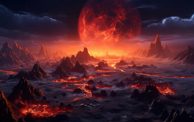 A valley of volcanic eruptions,created with generative ai tecnology.