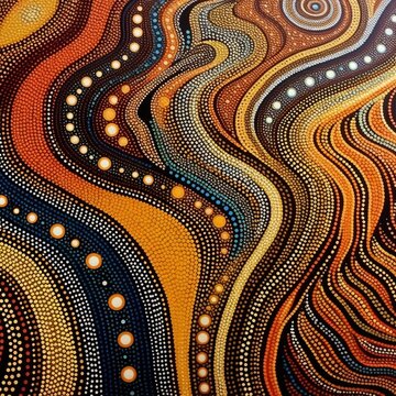 Generative AI : Skies of Colorful Tradition: Aboriginal Circle and Dot Painting