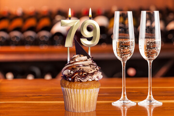 Cupcake With Numbers And Glasses With Wine For Birthday Or Anniversary