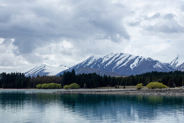 Pristine lake and snowy mountains.