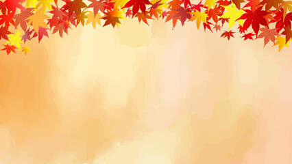 カラフルな秋の紅葉と水彩背景のベクターイラスト背景素材テンプレート 16：9