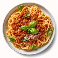 Generative AI : Delicious Spaghetti Bolognese with Fresh Basil and Savory Sauce - A Taste of Authentic Italian Cuisine