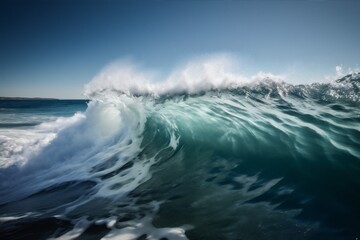 nature wave liquid cool blue ocean water sea crash surfing. Generative AI.