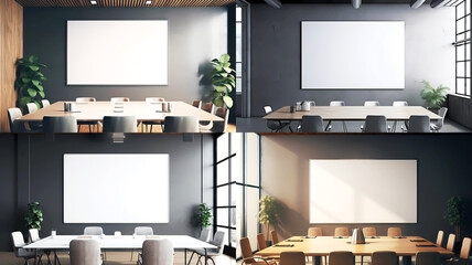 Meeting room with big empty billboard set. Generative ai design.