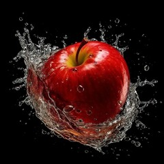 Generative AI : Graceful Fruit Descent: Apple Falling into Water-Filled Glass Bowl