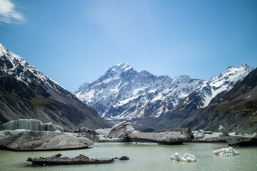 Icebergs at the base of Mt. Cook, New Zealand.