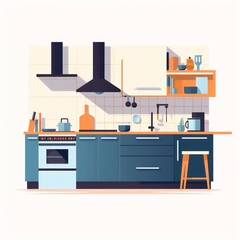 Generative AI : Modern Minimalist Kitchen: Flat Style Vector Illustration