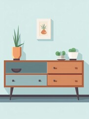 Generative AI : Serenity in Simplicity: Modern Nightstand Illustration on White Background