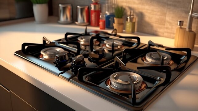 Premium AI Image  Modern kitchen countertop with gas stove and
