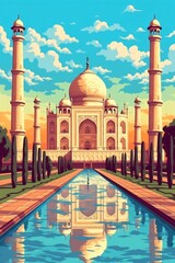 Generative AI : Majestic Watercolor: Taj Mahal - An Exquisite Illustration of India's Iconic Landmark