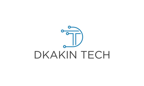 DT letter tech style logo design. 