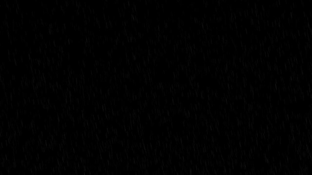 4K Rain Drops Falling effect on black background, rain with light. Heavy rain falling from dramatic Sky with dark stormy clouds. Falling water drops. Nature rainfall. clouds and fog season