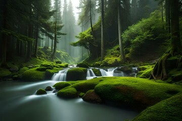 sunset in the forest creative by AI technology