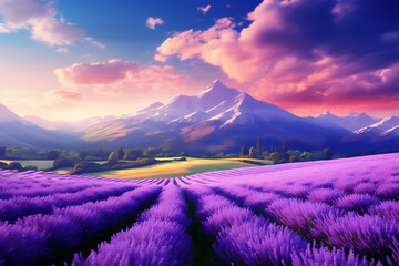 Fototapeta na wymiar Endless lavender fields, a fragrant canvas of purple hues under the sun.