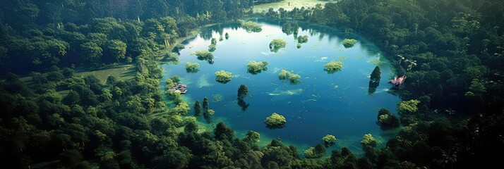 Sparkling blue lake photo realistic illustration - Generative AI.