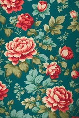 Rolgordijnen classic wallpaper seamless vintage flower pattern on green background © Sagar