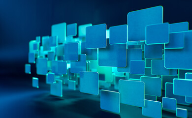 Abstract background, technology concept, 3D rendering, matte glass squares with blue light emitter