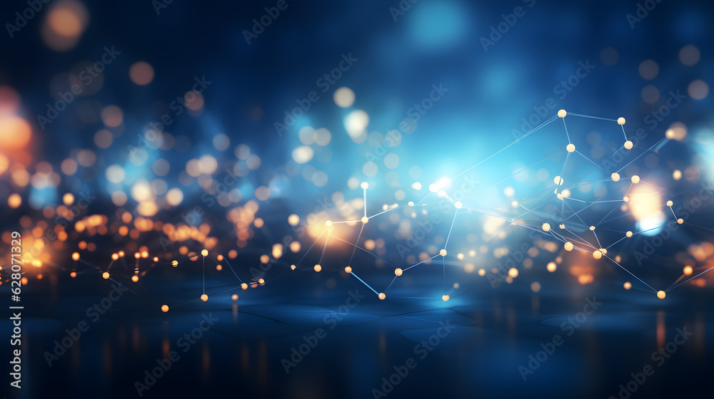 Wall mural blurred abstract lines and dots connected network technology data center concept background soft foc
