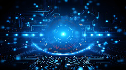 Modern abstract technology concept, blue background, digital circuit communication circle, innovation