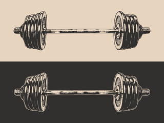 Vintage retro powerlifting bodybuilding gym fit sport barbell. Helathy strong inspiration. Graphic Vector. work