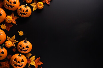 Halloween decorations on a black background. Halloween concept. ai generative