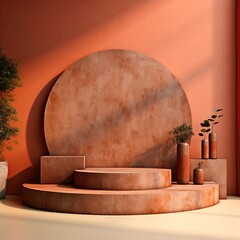 Elevate your cosmetic display with this striking concrete podium in a captivating rusty color. A perfect blend of industrial chic and modern aesthetics. Ai generative