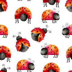 Watercolor Lady Birds Seamless Pattern © Farissa