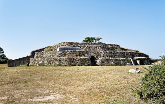 Cairn du Petit Mont at Arzon, Brittany, France. Complex burial tumuli date from 4500 BC. Re-used as German WW2 concrete bunker
