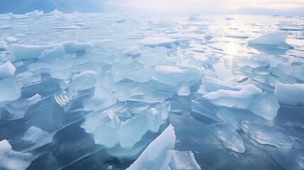 Fototapeta na wymiar Frozen water in the lake, arctic winter landscape. Generative AI