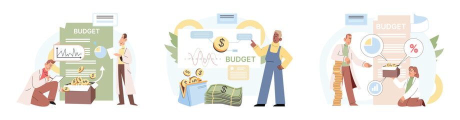 People analysis budget. Calculate financial plan of save income and expense management. Budget planning, balanced budget, company budget management. Financial high return on investment, fund raising