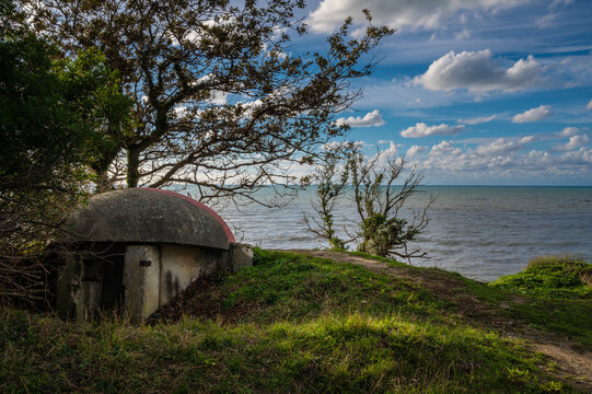 Old military bunker on Cape of Rodon Albania with sea in the background