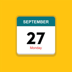 monday 27 september icon with yellow background, calender icon