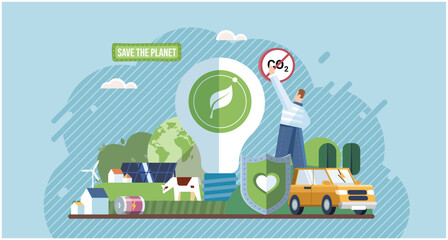 Fototapeta premium Industries that create pollution and cities that affected by pollution. Metaphor climate change, global warming and water crisis. Save the planet symbols. Environmental problem. Earth day