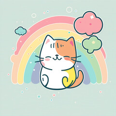 Cute kawaii rainbow cat illustration