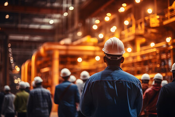 back view of male workers in factory ai generated art 