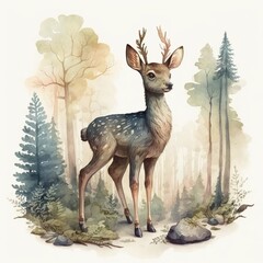 deer in the forest, watercolor style Generative AI