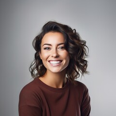 a portrait photo of a smiling woman white background