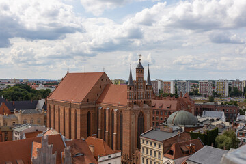 Aerial View of Old City of Torun. Historical Buildings of the Medieval City. Tourist concept and spending leisure time in an interesting place full of sights
