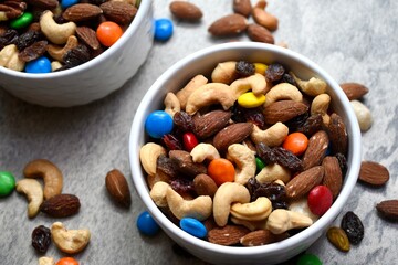 Trail mix in a white bowl