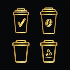 coffee cup icon, vector, template, logo, trendy, collection, flat, design, gold