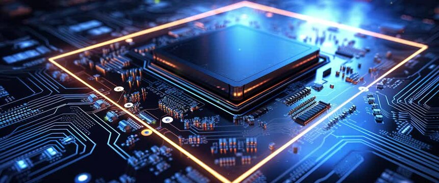 Futuristic Technology Background. Computer CPU circuit board data storage operation chip.
