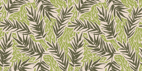 Tropical abstract seamless pattern. Retro palm leaves. Vintage style. Vector design for paper, cover, fabric, interior decor and other use
