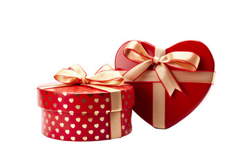 Red heart shape gift boxes, isolated on white background PNG