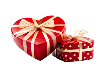Red heart shape gift boxes, isolated on white background PNG