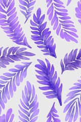 Fototapeta na wymiar Watercolor painting of abstract purple feather like leaves on white.