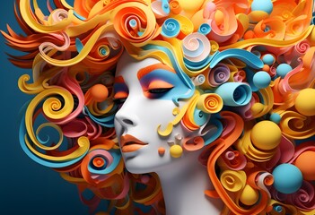 Swirling Geometric Portrait of a Woman's Mindscape