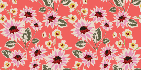 Floral abstract seamless pattern. Retro flowers. Vintage style.Vector design for paper, cover, fabric, interior decor and other - 628089552